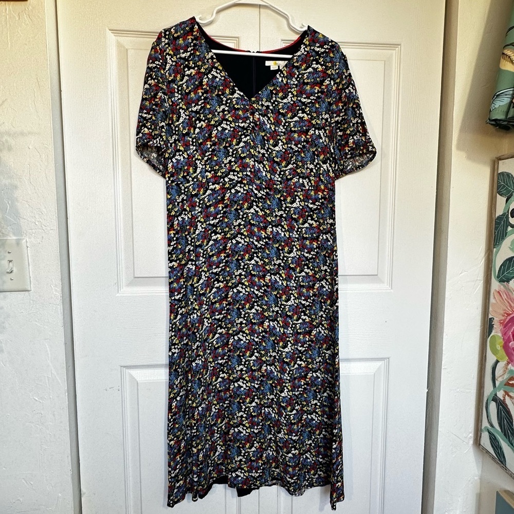Boden Tessa Floral V-Neck Midi Dress - French Navy Ditsy - Size 12R